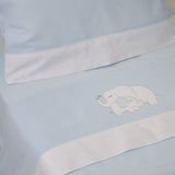 JUEGO DE SÁBANAS CUNA FRANELA ELEFANTE AZUL