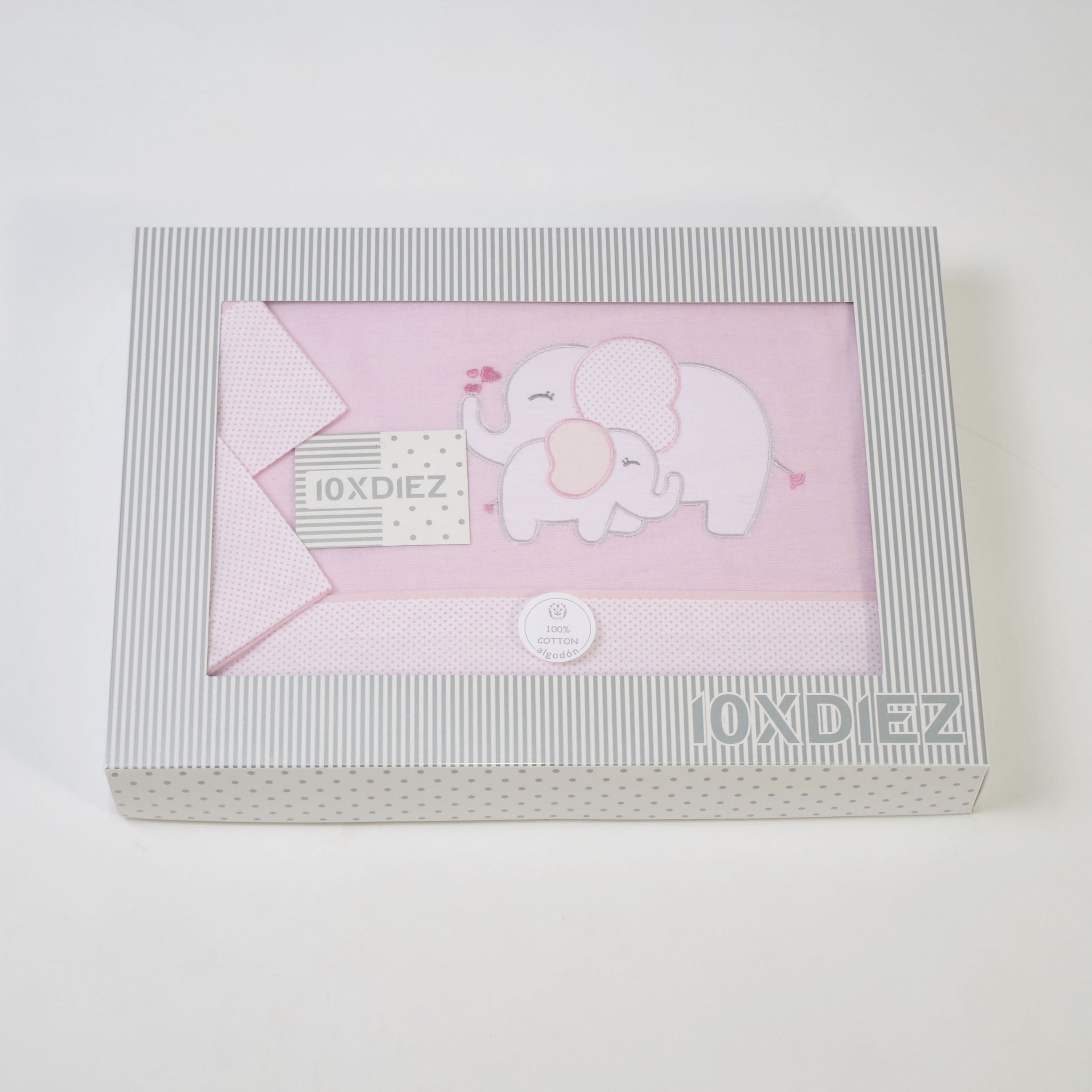 JUEGO DE SÁBANAS CUNA FRANELA ELEFANTE ROSA