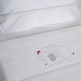Crib sheet set flannel white/gray elephant