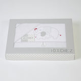 Crib sheet set flannel white/gray elephant