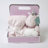 Manta + unicornio de peluche rosa