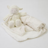 Polka dot blanket + raw plush sheep