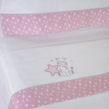 Crib sheet set flannel giraffe 378 white/pink