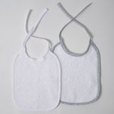 Pack of 2 white and white/gray terry bibs