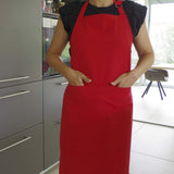 red cotton apron