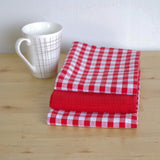 Torchon de cuisine en coton rouge pack 3 unités