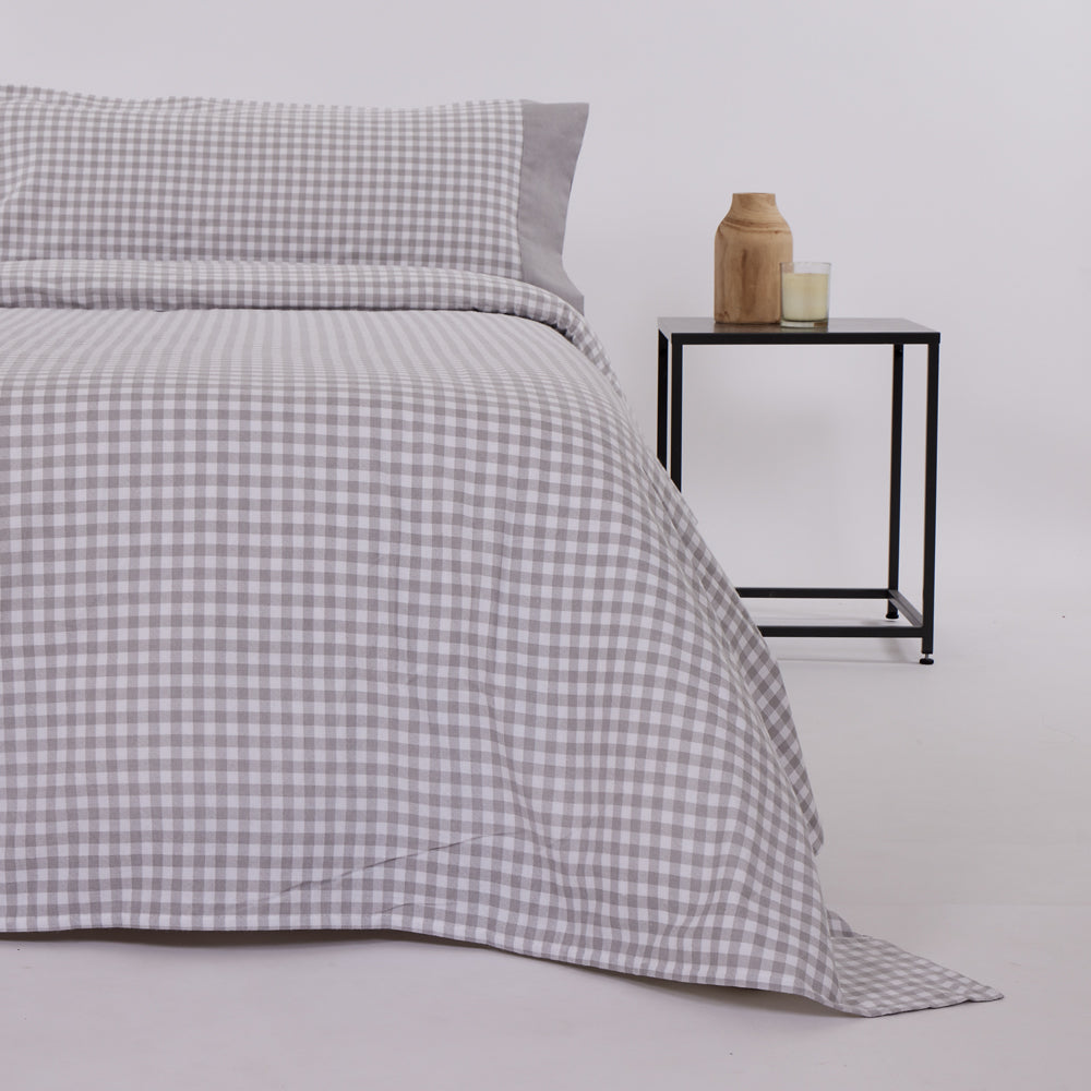 Housse de couette en flanelle vichy gris