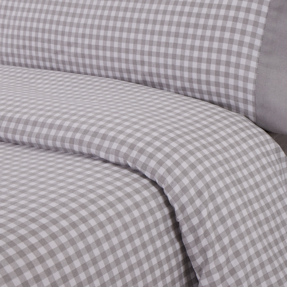 Housse de couette en flanelle vichy gris