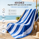 Serviette de plage en coton rayé bleu