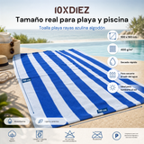 Serviette de plage en coton rayé bleu