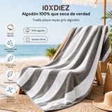 Serviette de plage en coton rayé gris