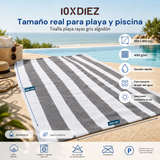 Serviette de plage en coton rayé gris