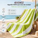 Serviette de plage en coton rayé citron vert