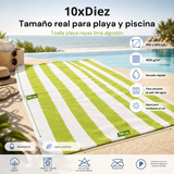 Serviette de plage en coton rayé citron vert