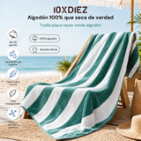 Serviette de plage en coton à rayures vertes