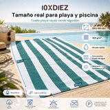 Serviette de plage en coton à rayures vertes